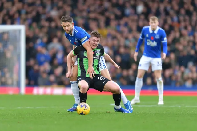 James Tarkowski of Everton battles for the ball