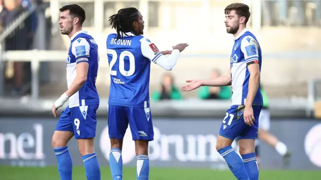 Bristol Rovers celebrate scoring fourth goal