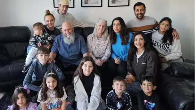 Yousaf (back row, second from right) posted this picture of his reunited family on X