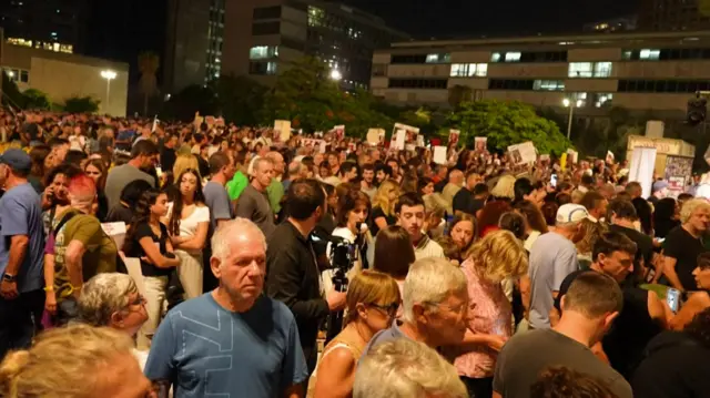 Protesters in Tel Aviv on Saturday night