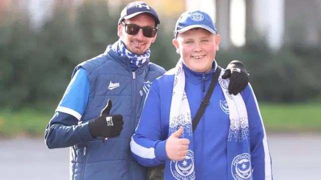 Portsmouth fans with thumbs up