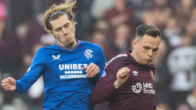 Rangers' Todd Cantwell and Hearts' Lawrence Shankland