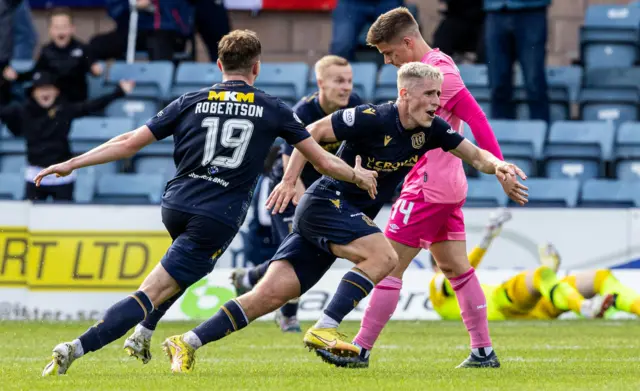 Luke McCowan scoring against Hearts