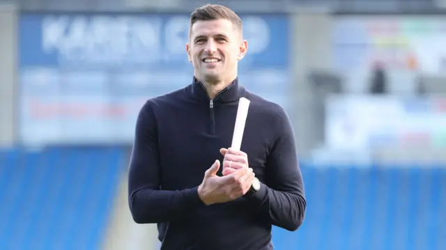 Portsmouth boss John Mousinho arrives at ground