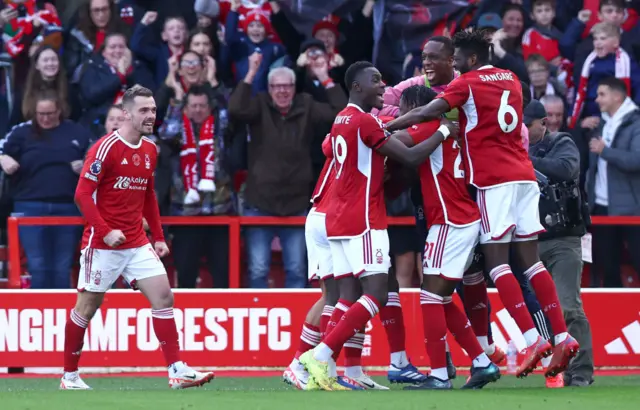 Orel Managala of Nottingham Forest celebrates scoring their teams second goal