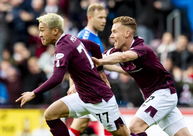 Oliver Bozanic (right) celebrates for Hearts