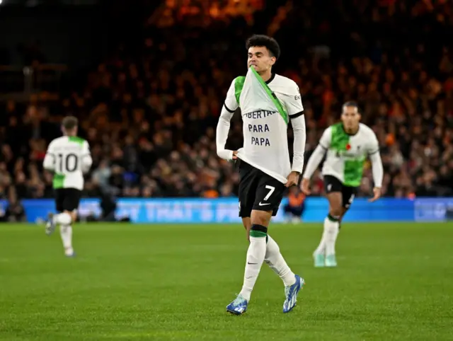 Luis Diaz of Liverpool celebrating after scoring the equalising goal