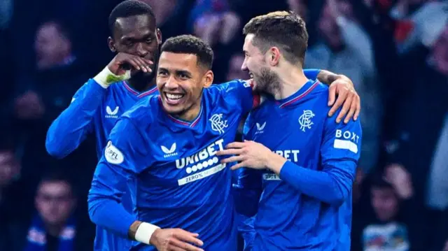 Rangers' James Tavernier and Scott Wright celebrate