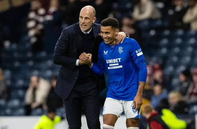 Rangers manager Philippe Clement shakes hands with James Tavernier