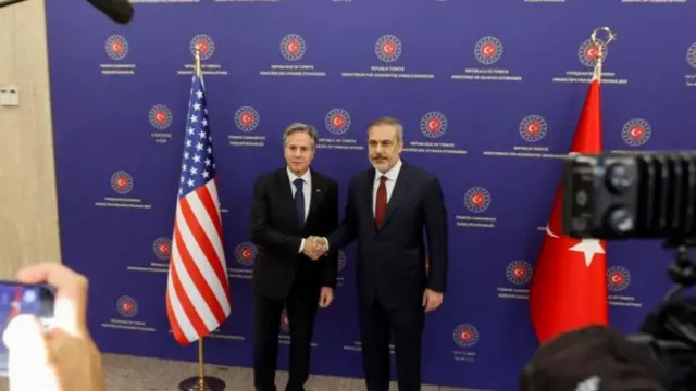 U.S. Secretary of State Antony Blinken meets with Turkish Foreign Minister Hakan Fidan, amid the ongoing conflict between Israel and the Palestinian Islamist group Hamas, at the Ministry of Foreign Affairs in Ankara, Turkey, November 6, 2023