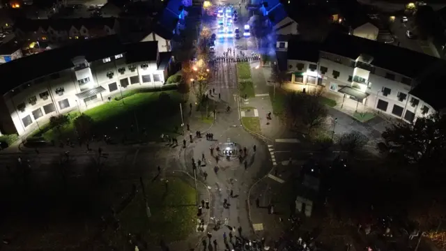 Aerial view of Edinburgh Bonfire Night disorder