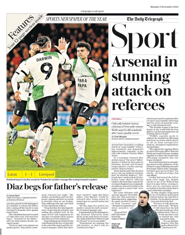 Telegraph's main sport page