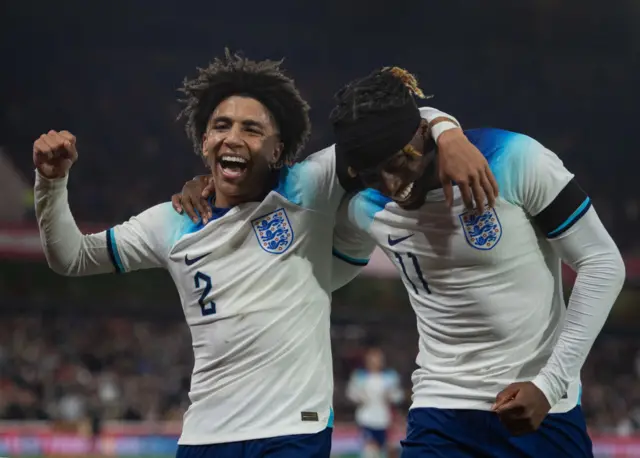 Rico Lewis with Noni Madueke on England U21s duty