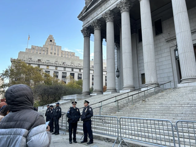 Scene outside the New York courthouse