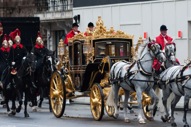 The Royal carriage in a procession at the 2019 State Opening of Parliament