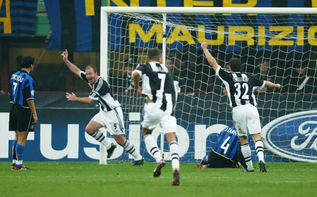 Alan Shearer scores at Inter Milan