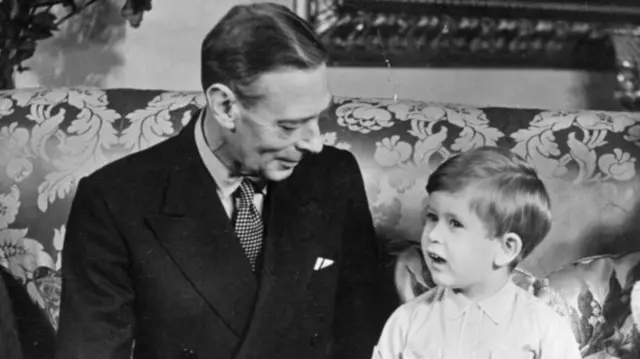 King George VI with then-Prince Charles, on grandson's third birthday in November 1951