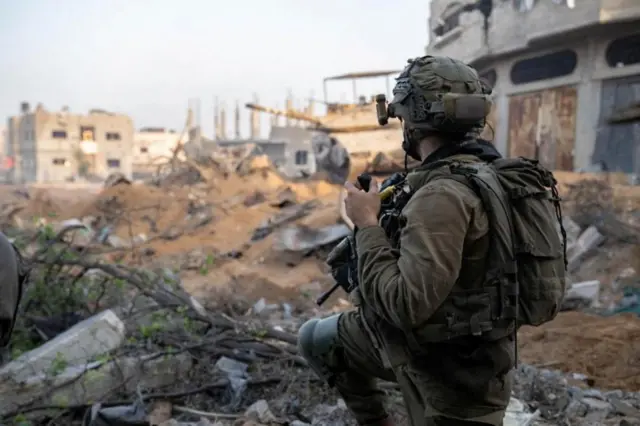 An Israeli soldier in Gaza, in a picture released by the Israeli military