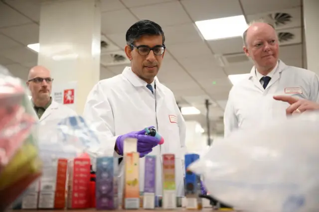 Prime Minister Rishi Sunak and Chief Medical Officer Professor Sir Chris Whitty visiting a lab testing vaping products in Kent