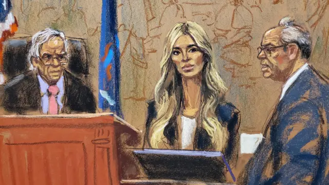 Louis Solomon of the New York attorney general's office questions Ivanka Trump on the witness stand during the Trump Organization civil fraud trial before Judge Arthur Engoron in New York State Supreme Court in the Manhattan borough of New York City, U.S., November 8, 2023 in this courtroom sketch. REUTERS/Jane Rosenberg