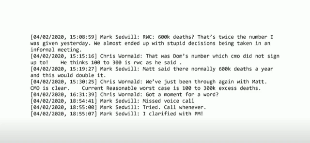 Screenshot of messages between Mark Sedwill and Chris Wormald