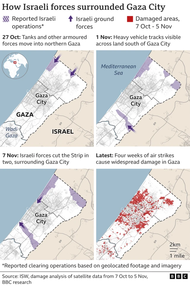 Map shows how Israeli forces encircled Gaza City