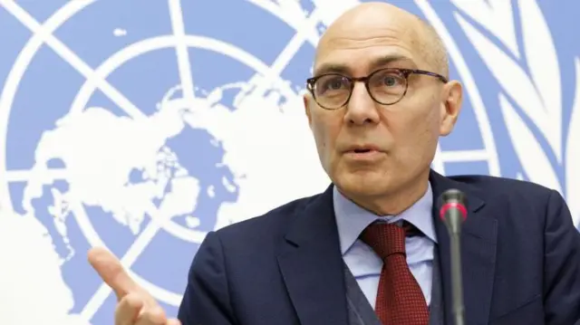 The UN High Commissioner for Human Rights Volker Turk talks to the media during a new press conference, at the European headquarters of the United Nations in Geneva, Switzerland, 09 December 2022.