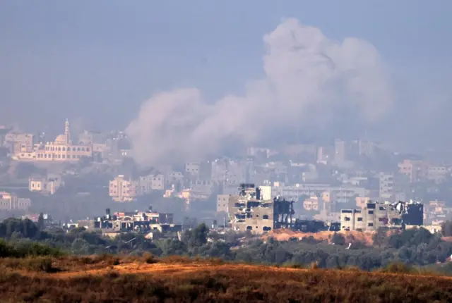 Smoke rises above the northern Gaza Strip, as seen from southern Israel on Wednesday