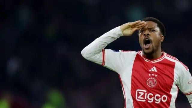 Chuba Akpom celebrates scoring for Ajax against Heerenveen