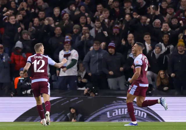 Aston Villa celebrate Diego Carlos' goal