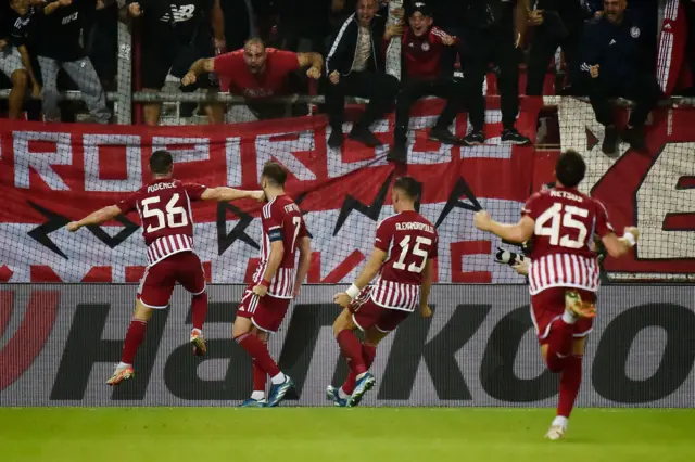 Olympiakos celebrate beating West Ham