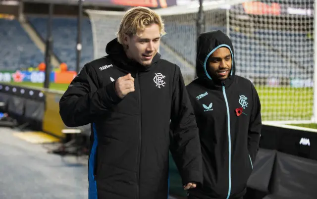 Rangers' Todd Cantwell and Danilo arrive at Ibrox