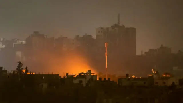 Smoke rises from a fire in Gaza as Israel continues its bombardment and ground offensive on November 08, 2023 seen from Sderot, Israel.