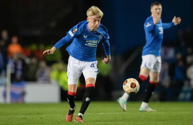 Ross McCausland in action for Rangers versus Sparta Prague