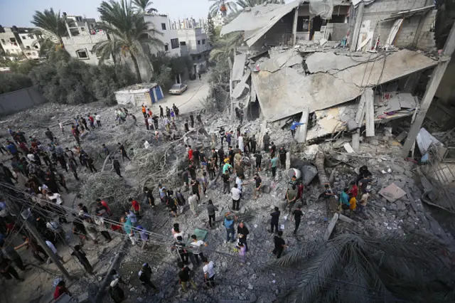 Search and rescue efforts continue after Israeli attacks hit residential buildings in Deir al Balah, Gaza - 9 November 2023