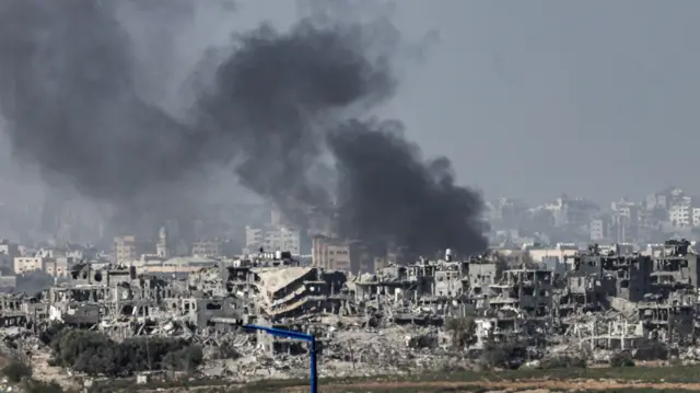 This picture taken from the Israeli side of the border with the Gaza Strip, shows Israeli bombardment of the northern Gaza Strip on November 9, 2023 amid ongoing battles between Israel and the Palestinian Hamas movement.