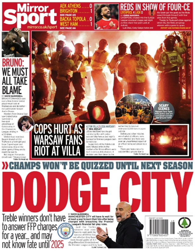 Back page of the Daily Mirror on 1 December 2023