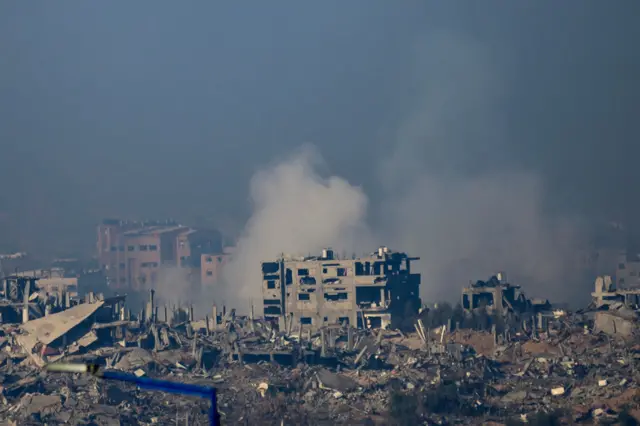 Smoke rising from buildings in Rafah, a city in the south of Gaza