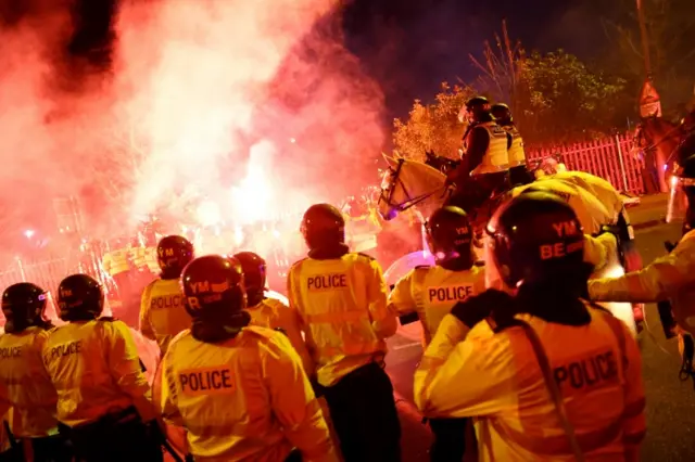 Police confront Legia Warsaw fans at Villa Park