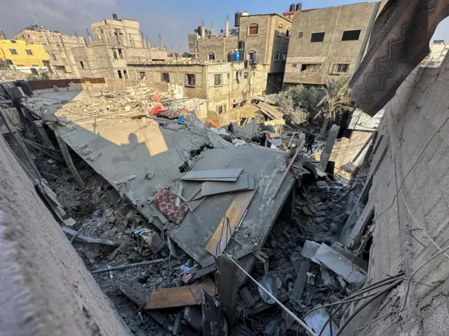 A destroyed house in Khan Younis, in the southern Gaza strip