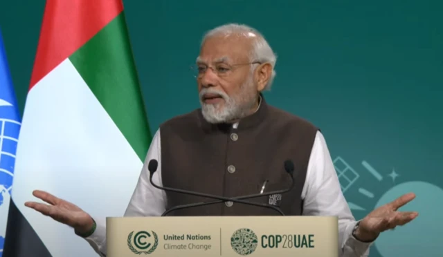 Indian Prime Minister Narendra Modi speaking at COP28