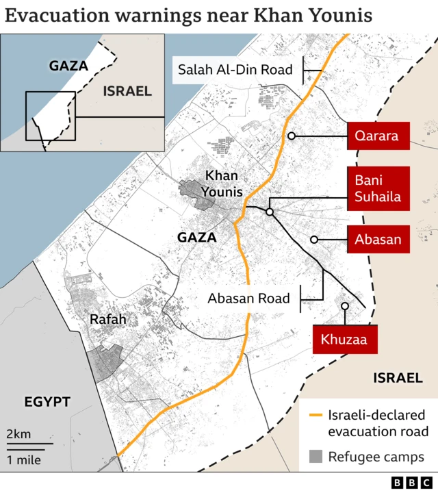 BBC maps shopwing evacuations near Khan Younis