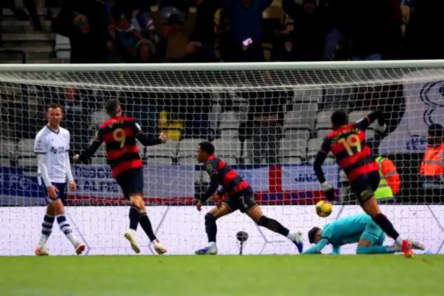 Chris Willock celebrates his goal for QPR against Preston