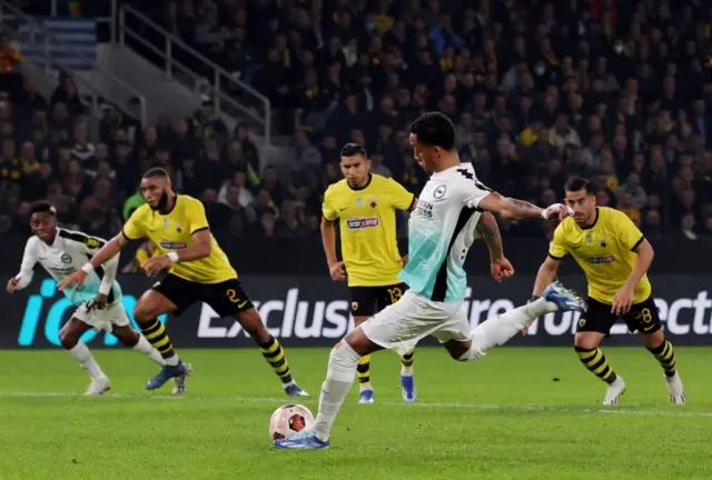 Joao Pedro scores a penalty away to AEK Athens