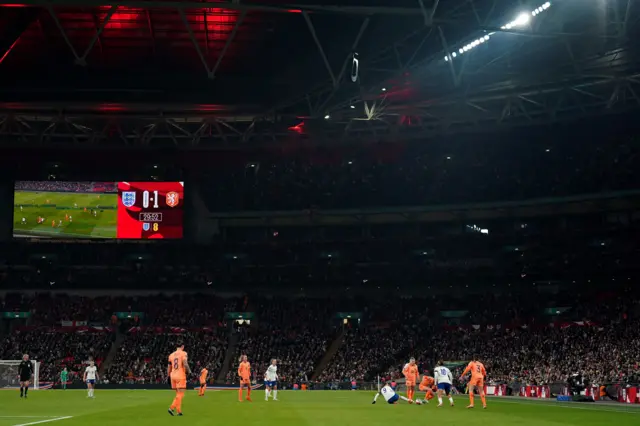 A general view of Wembley during play.