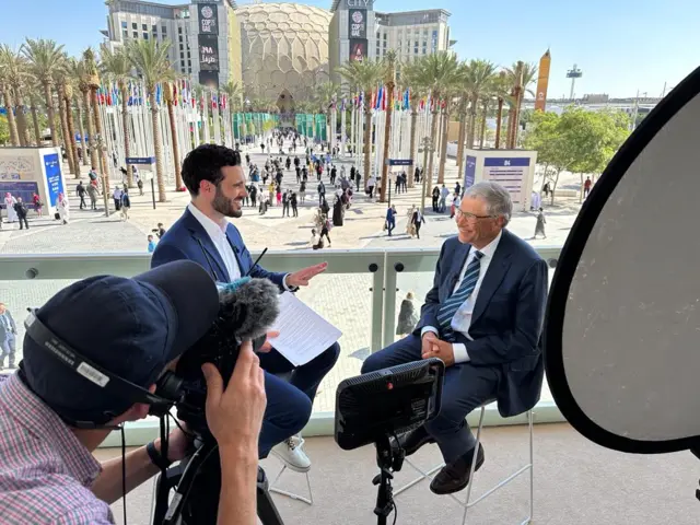 Carl Nasman interviews Bill Gates in BBC studio in Dubai