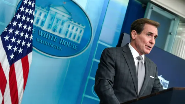 John Kirby speaks during a press briefing at the White House