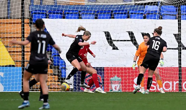 Amalie Thestrup of Bristol City Women scoring the opening goal during the Barclays Women´s Super League match between Liverpool FC and Bristol City