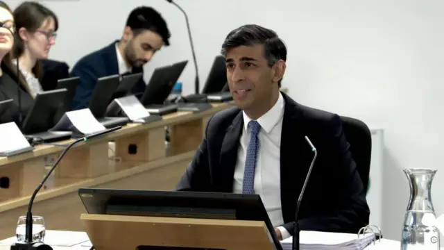 Screen grab from the inquiry live stream of Rishi Sunak giving evidence