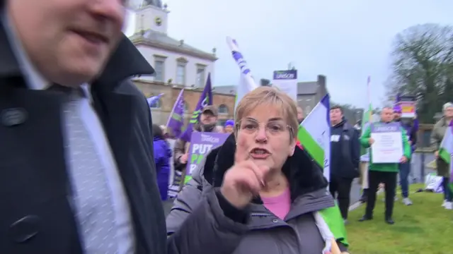 Unison workers confronted DUP members as they entered Hillsborough